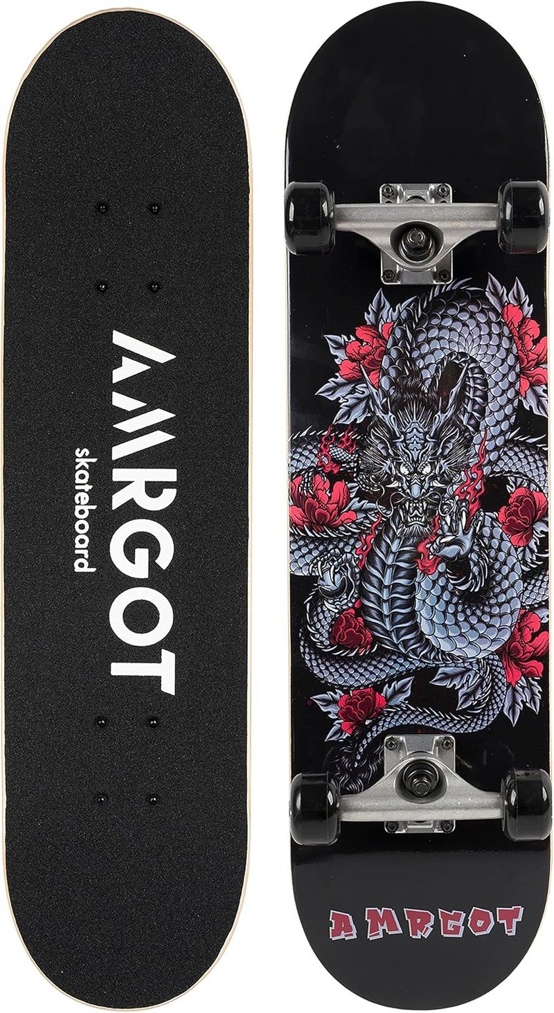 Amrgot Skateboards for Beginners,31 * 8 inches Complete Skateboards for Kids,Boys,Girls and Adults,7 Layer Maple Wood,Double Kick Deck Concave Standard and Tricks Skateboard - Image 1